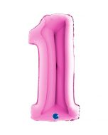 Number 1 Fuxia 40"  Foil Balloon Packaged