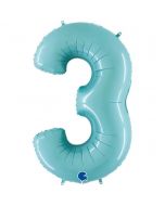 Number 3 Pastel Blue 40"  Foil Balloon Packaged