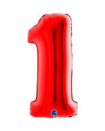 Number 1 Red 40"  Foil Balloon Packaged