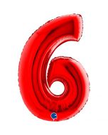 Number 6 Red 40"  Foil Balloon Packaged