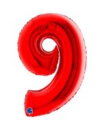 Number 9 Red 40"  Foil Balloon Packaged