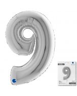 Number 9 Silver 40"  Foil Balloon Packaged