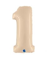 Number 1 Satin Cream 40"  Foil Balloon Packaged