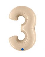 Number 3 Satin Cream 40"  Foil Balloon Packaged