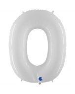 Number 0 White Fluo 40"  Foil Balloon Packaged