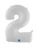 Number 2 White Fluo 40"  Foil Balloon Packaged