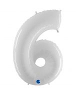 Number 6 White Fluo 40"  Foil Balloon Packaged