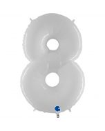 Number 8 White Fluo 40"  Foil Balloon Packaged