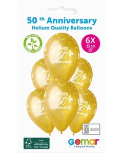 6 Packs of 6 Prined Balloons Happy 50th Anniversary - 346763