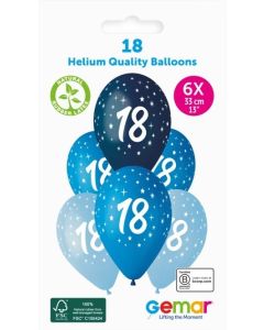 6 Packs of 6 Prined Balloons Age 18 - 360097