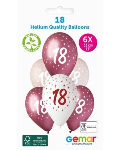 6 Packs of 6 Prined Balloons Age 18 - 360011