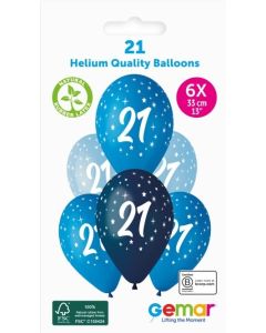 6 Packs of 6 Prined Balloons Age 21 - 360103