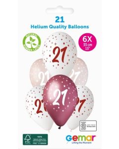 6 Packs of 6 Prined Balloons Age 21 - 360028