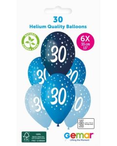 6 Packs of 6 Prined Balloons Age 30 - 360110