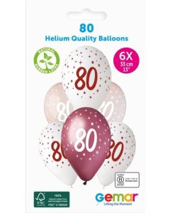 6 Packs of 6 Prined Balloons Age 80 - 360080