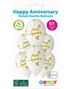 6 Packs of 6 Prined Balloons Happy Anniversary  - 346701