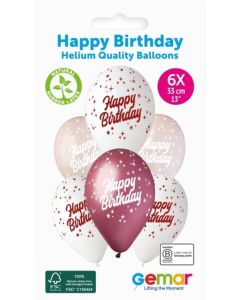 6 Packs of 6 Prined Balloons Happy Birthday pinks - 346787