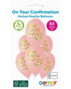 6 Packs of 6 Printed Balloons On Your Confirmation Pink GS120 / 33cm
