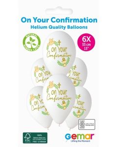 6 Packs of 6 Printed Balloons On Your Confirmation White GS120 / 33cm