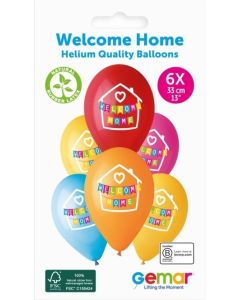 6 Packs of 6 Prined Balloons Welcome Home  - 346817