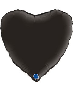 Heart 18" Satin Black Packaged Foil Balloon