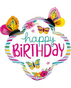 Colorful BDay Butterfly Frame Foil Balloon Packaged