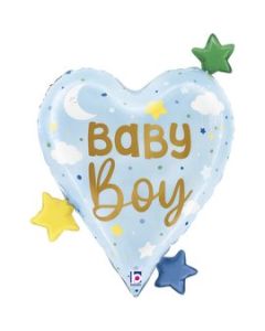 Baby Boy Heart Stars Foil Balloon Packaged