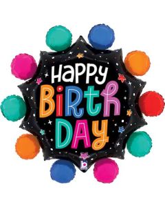 Colorful Circles Birthday Foil Balloon Packaged