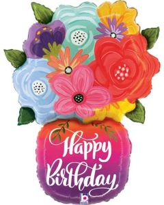 Birthday Bright Flowers Vase Foil Balloon Packaged