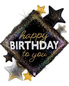 Metallic Birthday Diamond Stars Foil Balloon Packaged