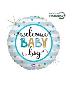 18" Baby Boy Stripes Foil Balloon Packaged