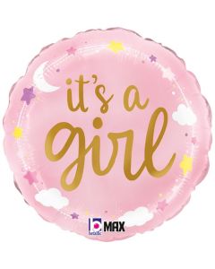18" It's A Girl Stars & Clouds Foil Balloon Packaged