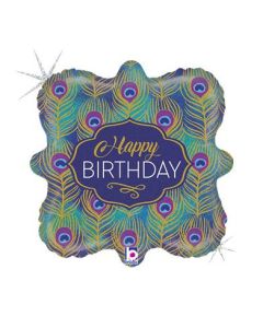 SF18 Glitter Peacock Birthday Foil Balloon Packaged