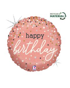 18" Rose Gold Confetti B-Day Foil Balloon Packaged