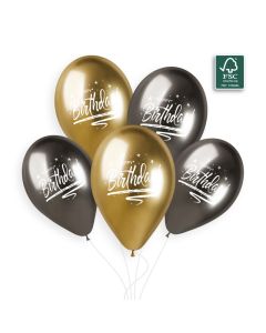 13" (25ct) Happy Birthday Gold/Space Grey #798 White print  - 948554