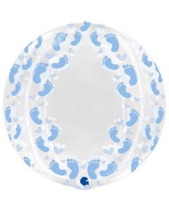 Globe 19"Transparent Blue Footprint 4D - NO VALVE Foil Balloon Packaged
