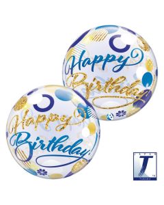 22" Bubble Birthday Blue & Gold Dots - TK00004