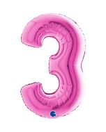 Number 3 Fuxia 40"  Foil Balloon Packaged