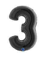 Number 3 Black 40" Foil Balloon Packaged