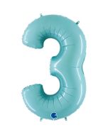 Number 3 Pastel Blue 40"  Foil Balloon Packaged