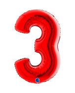 Number 3 Red 40"  Foil Balloon Packaged