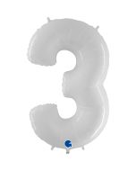 Number 3 White Fluo 40"  Foil Balloon Packaged