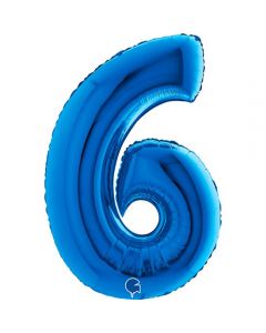 Number 6 Blue 40"  Foil Balloon Packaged