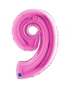 Number 9 Fuxia 40"  Foil Balloon Packaged