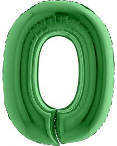 Number 0 Green 40"  Foil Balloon Packaged