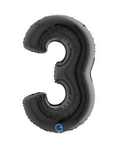 Number 3 Black 40"  Foil Balloon Packaged