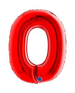 Number 0 Red 40"  Foil Balloon Packaged