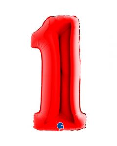 Number 1 Red 40"  Foil Balloon Packaged