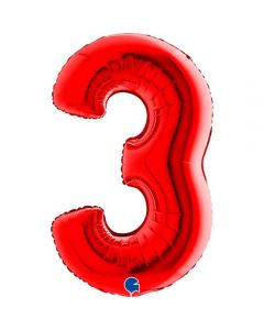 Number 3 Red 40"  Foil Balloon Packaged