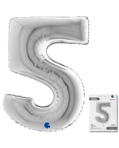 Number 5 Silver 40"  Foil Balloon Packaged